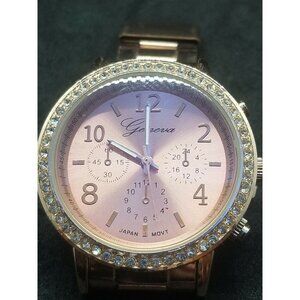 Geneva Rose Gold Rhinestone Ladies Chronograph Look Analog Wristwatch